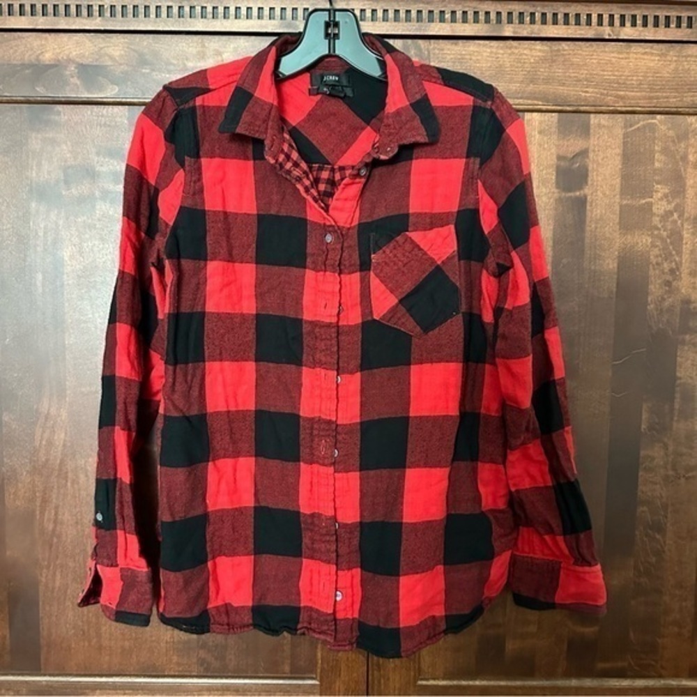 J Crew Red and Black Buffalo Plaid Double sided flannel super warm Size S It#C36